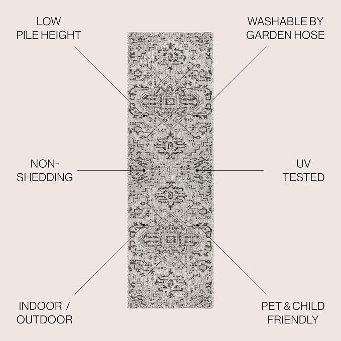 JONATHAN Y Boho Medallion Indoor Outdoor Runner Rug 2X8 Black/Gray, Estrella - Image 2
