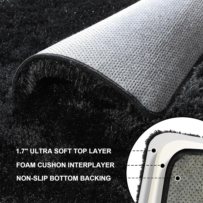 Black Rugs for Bedroom, 4x6 Fluffy Area Rugs for Living Room, Small Fuzzy Shag - Image 3