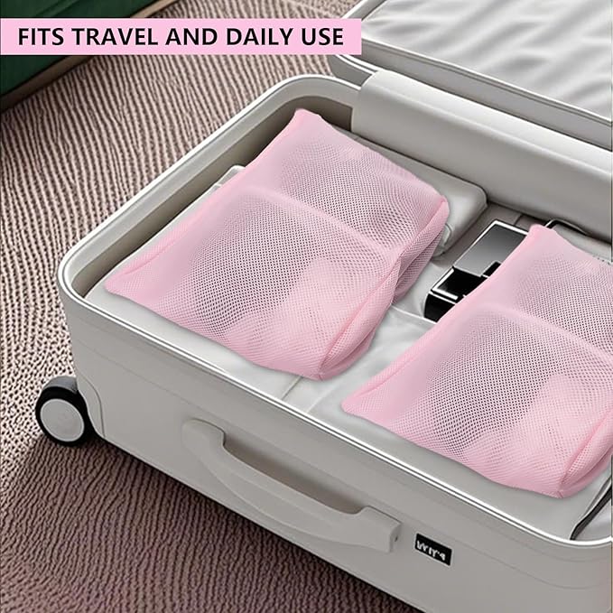 2 Pcs Special Zoning laundry bag for delicates with handles mesh laundry bags washing machine laundry totes travel storage and sorting bag(Pink-Blue)