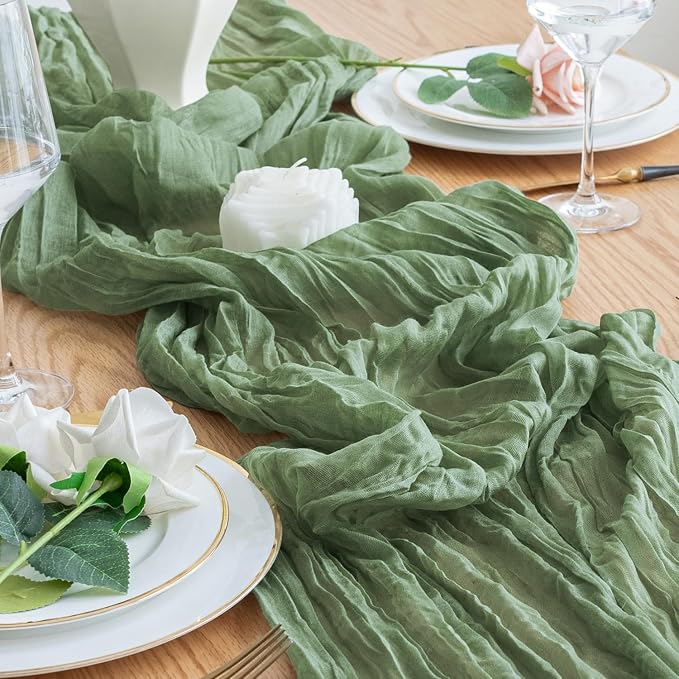 Cheesecloth Table Runner 10FT Sage Green Boho Gauze Rustic Sheer Runners | - Image 6