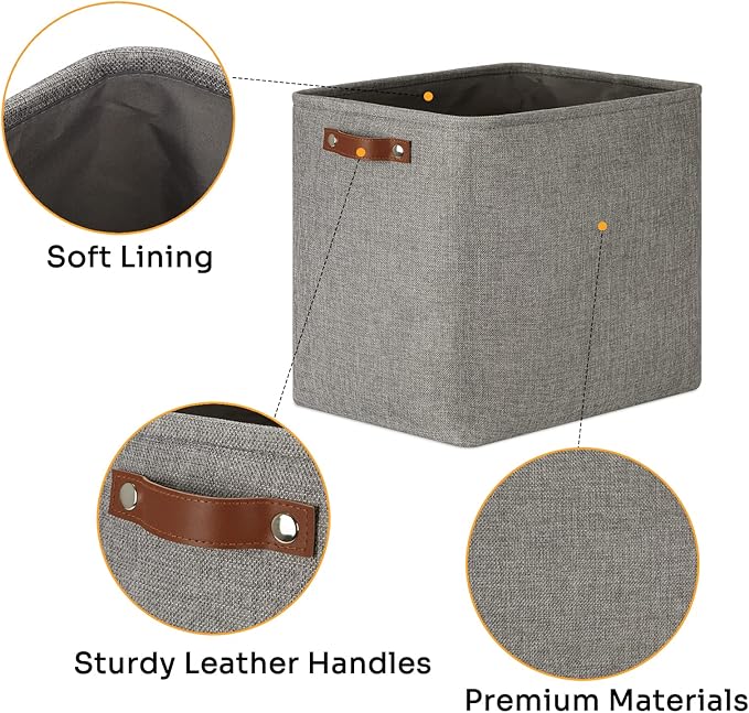 DULLEMELO Grey Storage Baskets 2 Pack Extra Large Fabric Shelf Baskets for Organizing, Closet, Clothes, Toys, Bedroom