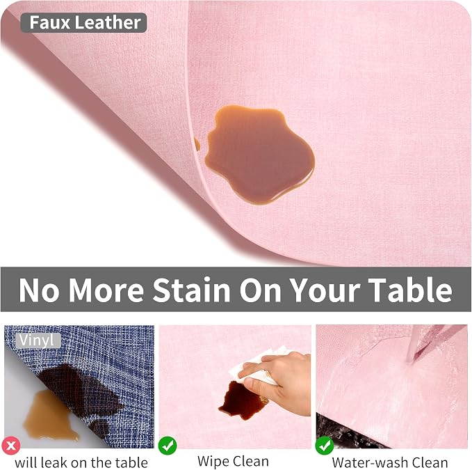 Maxpearl Faux Leather Placemats Set of 4, Peachy Pink | Waterproof - Image 3