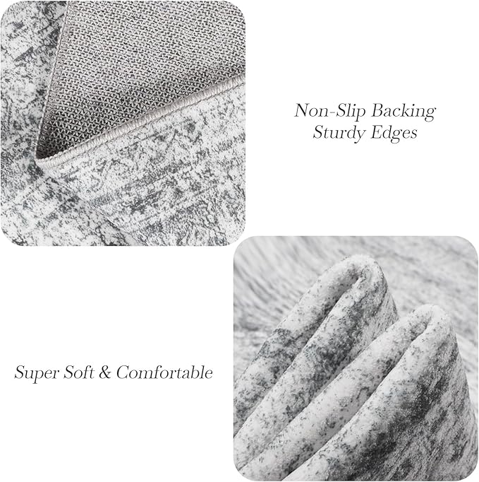 Soalmost 6x6 Grey Round Rug 6ft Living Room Circle Rug Gray Vintage Round Area - Image 6