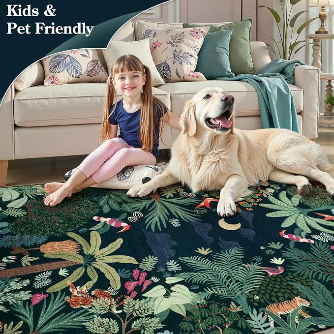LIVEBOX Washable Jungle Dark Green Rugs 9x12 - Image 5