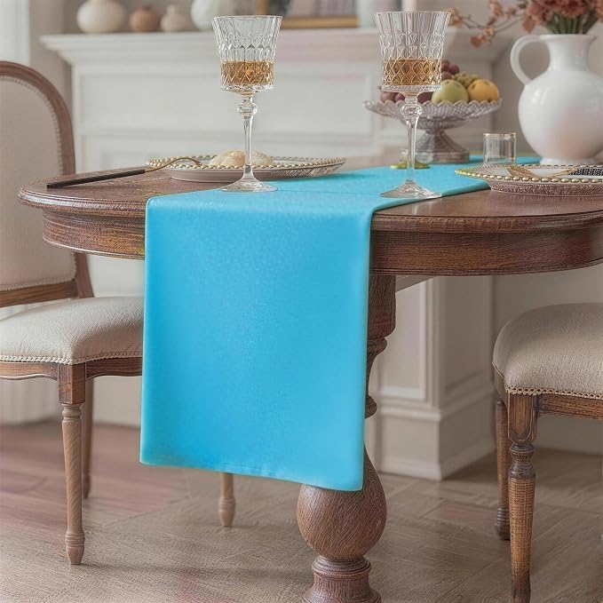 Teal Table Runner, Waterproof Washable Runners 108 Inches Long | Reusable - Image 2