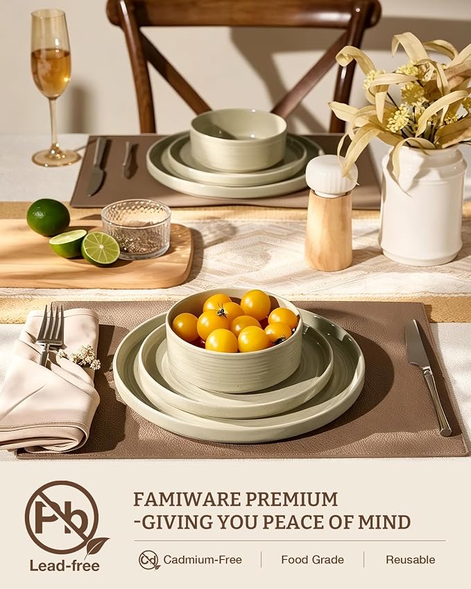 Dinnerware Sets for 8, Ceramic Plates, Chip & Scratch Resistant Everyday - Image 3