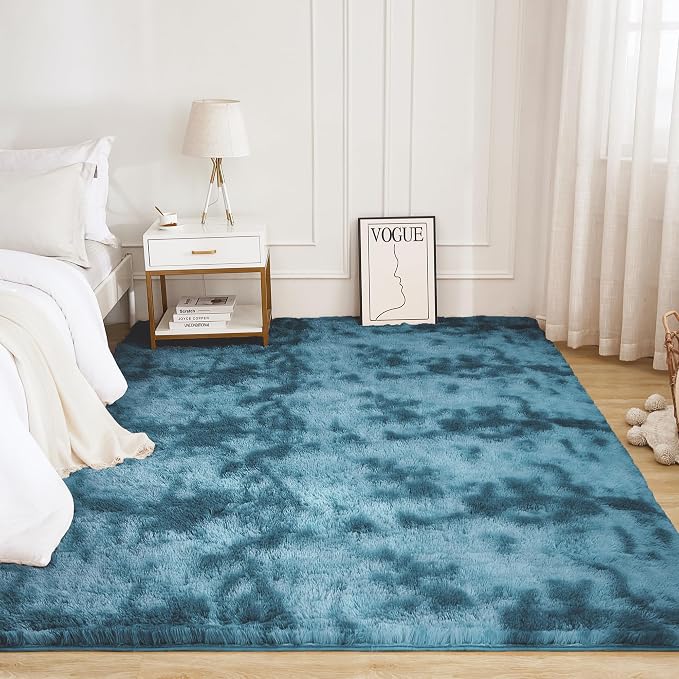 Litanika 4x6 Shag Area Rug for Living Room Bedroom, Tie-Dyed Blue High Pile - Image 2