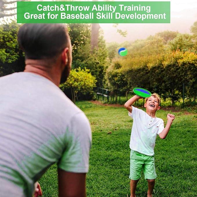 Jalunth Ball Catch Set Games Toss Paddle - Beach Toys Back Yard Outdoor Pool Backyard Camping Throw Age 3 4 5 6 7 8 9 10 11 12 Years Old Boys Girls Kids Adults Family Pink Blue Gifts 2 Pack