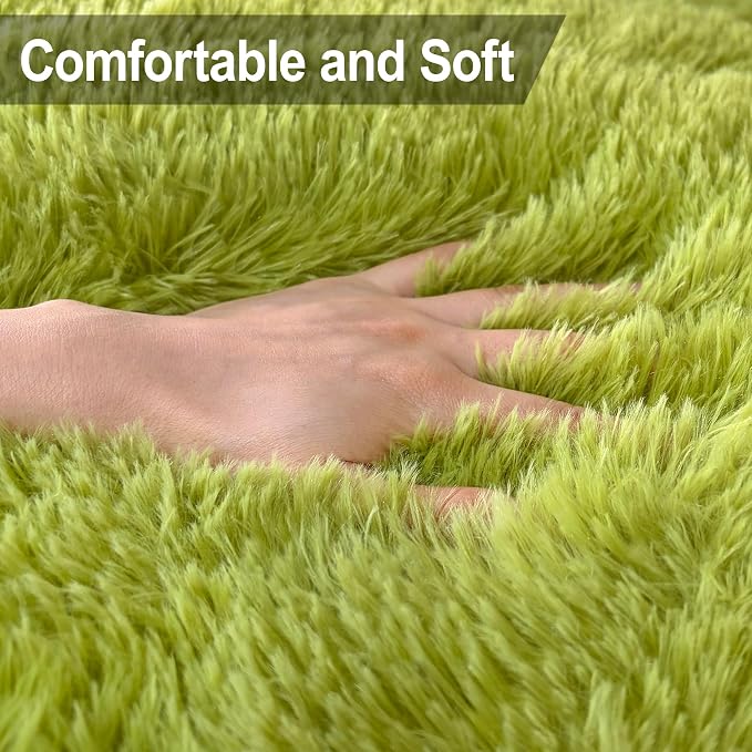 Soft Grass Green Fluffy Rug for Bedroom Living Room, 2x6 ft Fuzzy Green Shag - Image 5
