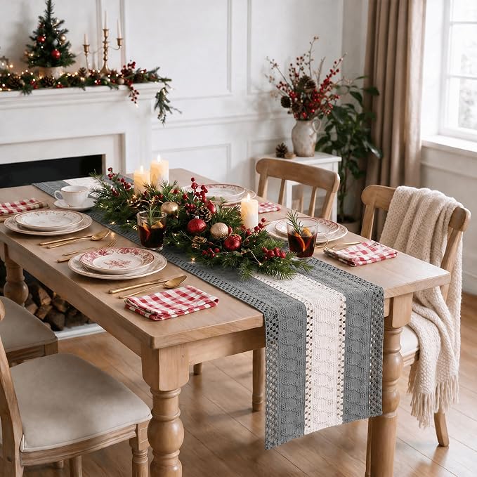 Artoid Mode Grey Farmhouse Woven Table Runner 12x90 Inch | Seasonal Holiday - Image 6