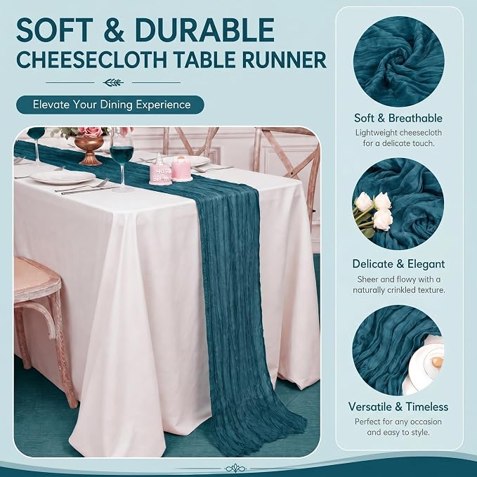 12 Pack Teal Cheesecloth Table Runner 17x108 Inch Boho Rustic Semi Sheer Gauze - Image 4