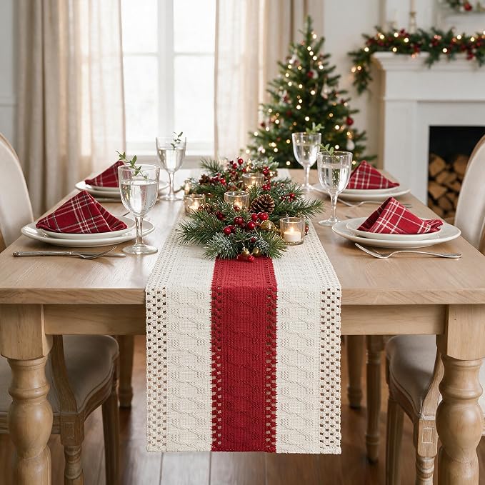 Artoid Mode Rose Red Farmhouse Rustic Table Runner 12x72 Inch | Seasonal - Image 2