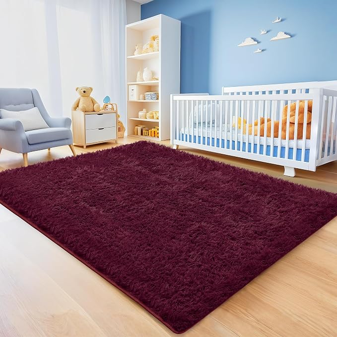 8x10 Burgundy Shag Area Rugs for Living Room, Large Fluffy Shaggy Rug for - Image 4