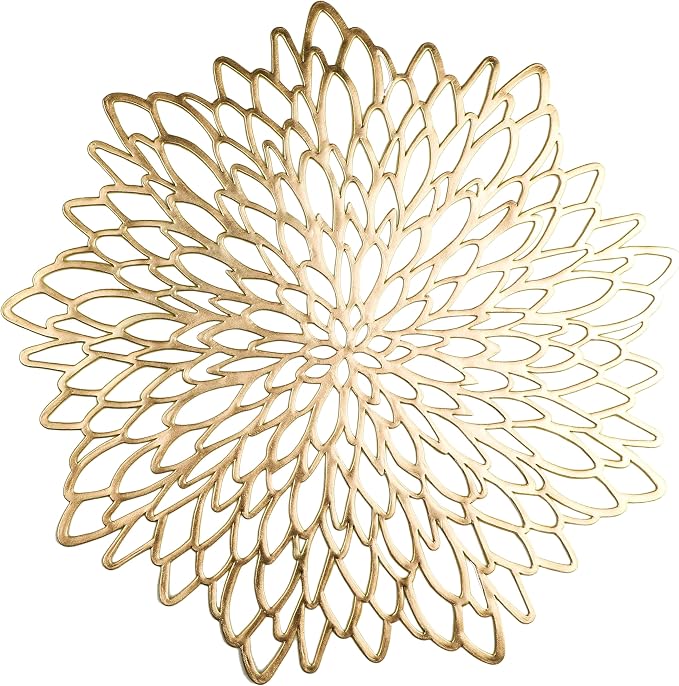 Snowkingdom Pack of 18 Gold Placemats Metallic Round Leaf Bulk Pressed Vinyl by Snowkingdom