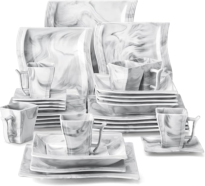MALACASA Plates and Bowls Sets, 30 Piece Porcelain Dinnerware Sets by MALACASA