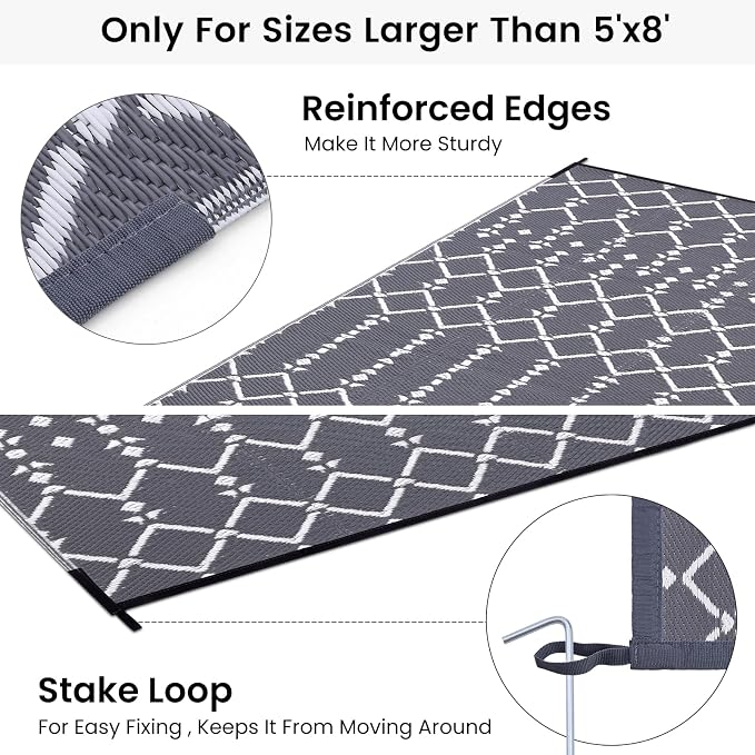 Smiry Outdoor Rug 6x9 ft, Waterproof Reversible Plastic Straw Rugs, Boho - Image 4