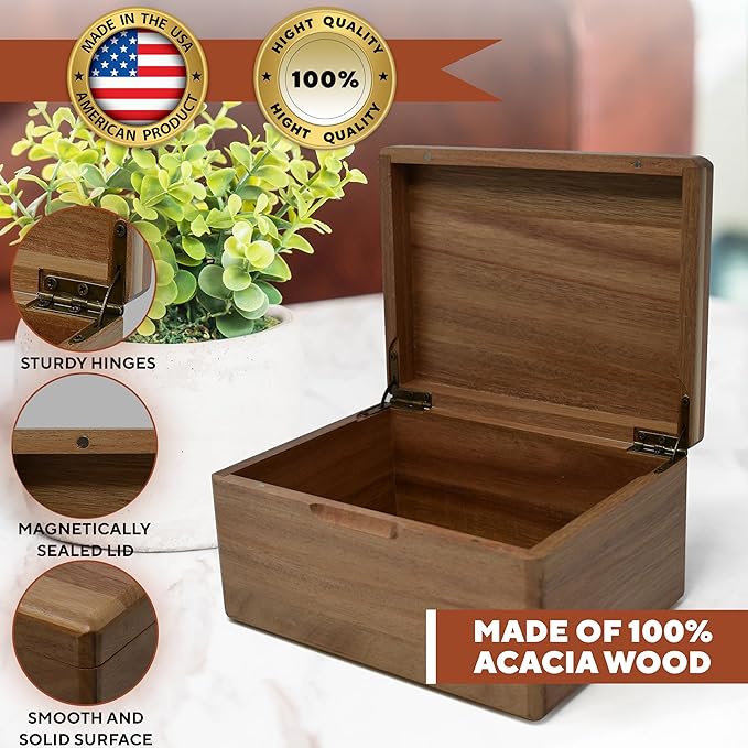 Customized Wedding Memory Box Small - Acacia Wood Engagement Gift Boxes for Couples, Keepsake Box Wedding Personalized, Custom Gift for 5 Year Marriage Anniversary Time Capsule, 8x6x4 in