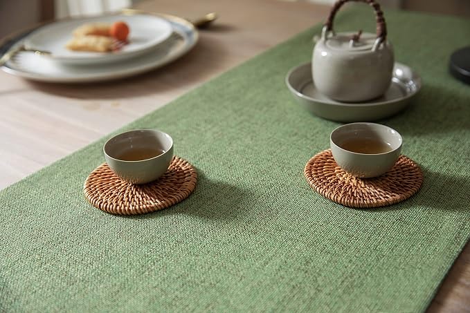 Burlap Style Farmhouse Table Runner, 14x90 Inches Grass Green | Thick Durable - Image 4