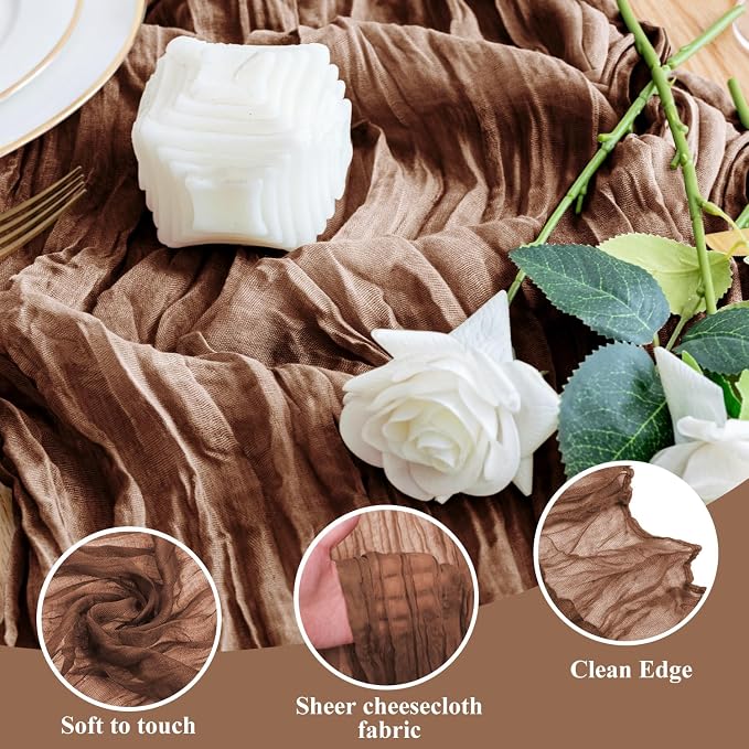 Cheesecloth Table Runner Brown 10FT Boho Gauze Runner, 3 Pack | 120 Inch Cheese - Image 3