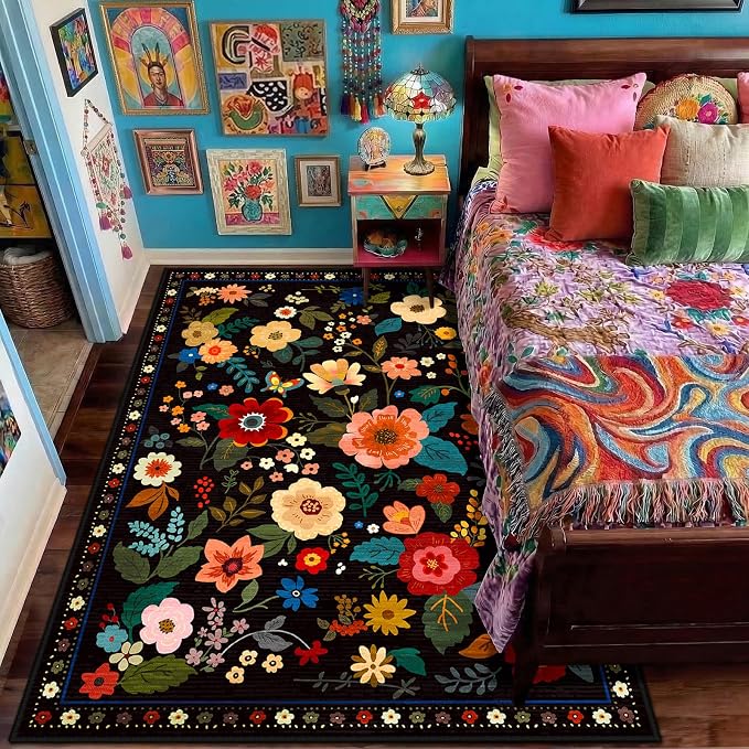 RELEANY Floral 5x7 Area Rugs Washable Print Boho Cute Carpet Non Slip Flower - Image 7