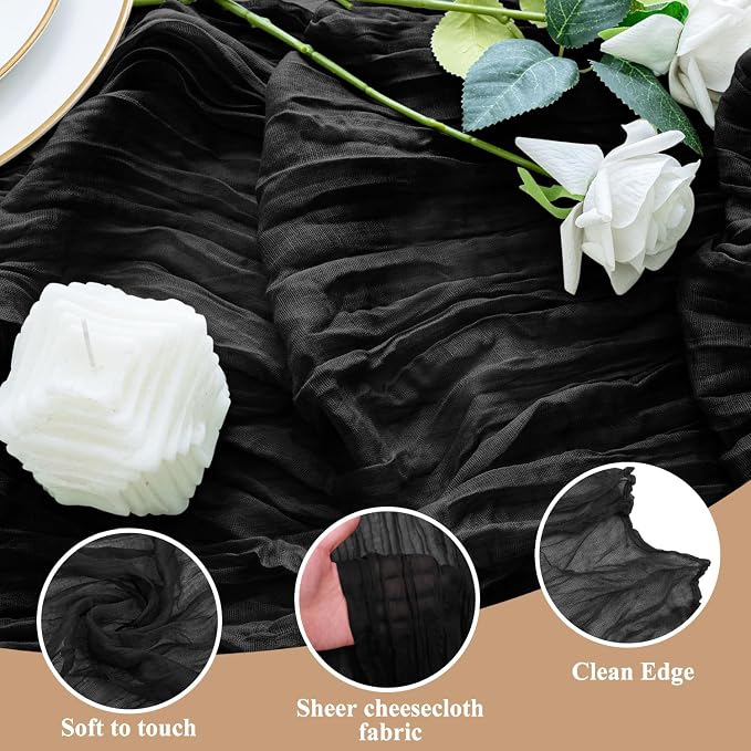 Cheesecloth Table Runner 10FT 4Pcs Black Boho Gauze Sheer Runners | Cheese - Image 3
