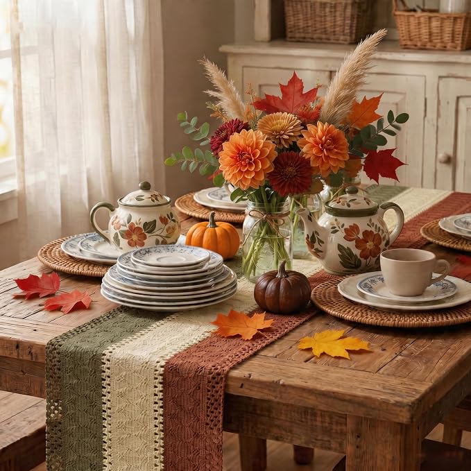 Artoid Mode Caramel Brown Coffee Farmhouse Rustic Table Runner 12x36 Inch | - Image 4