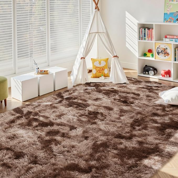 5x7 Ft Shag Brown Area Rug for Bedroom Living Room, Tie-Dyed Ultra Soft Fluffy - Image 9