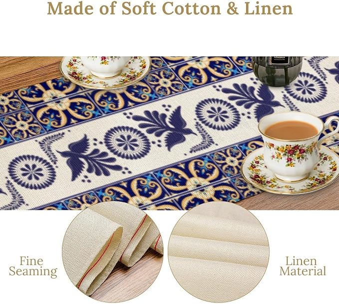 YCness Floral Bird Mexican Table Runner, 13x60 Inch - Image 7