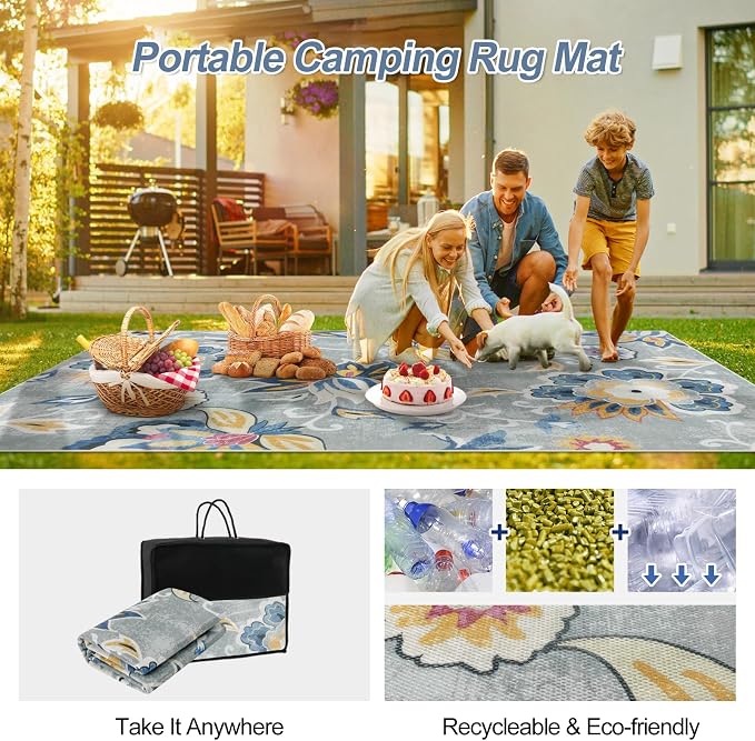 Lahome Floral Indoor Outdoor Rug 8x10, Non Slip Outdoor Patio Rug - Image 3