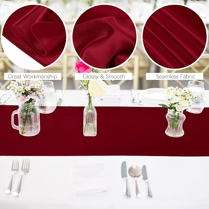 Aneco 16 Pack Satin Table Runner 12 x 108 Inch Burgundy Long Wedding Satin Silk - Image 3