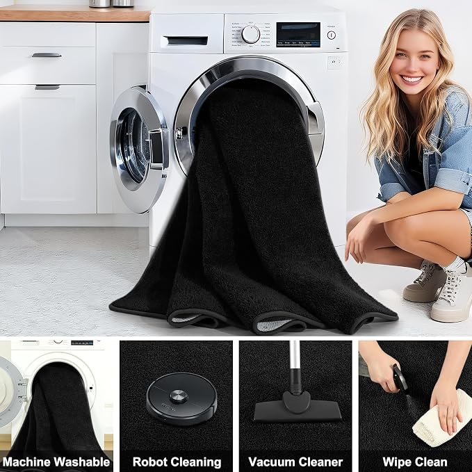 7x10 Feet Black Area Rugs for Bedroom, Indoor Washable Memory Foam Rug for - Image 5