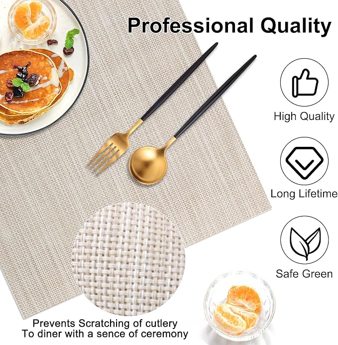 Vinyl Placemats Set of 8, PVC Woven Washable Non-Slip Table Mats, Heat - Image 6