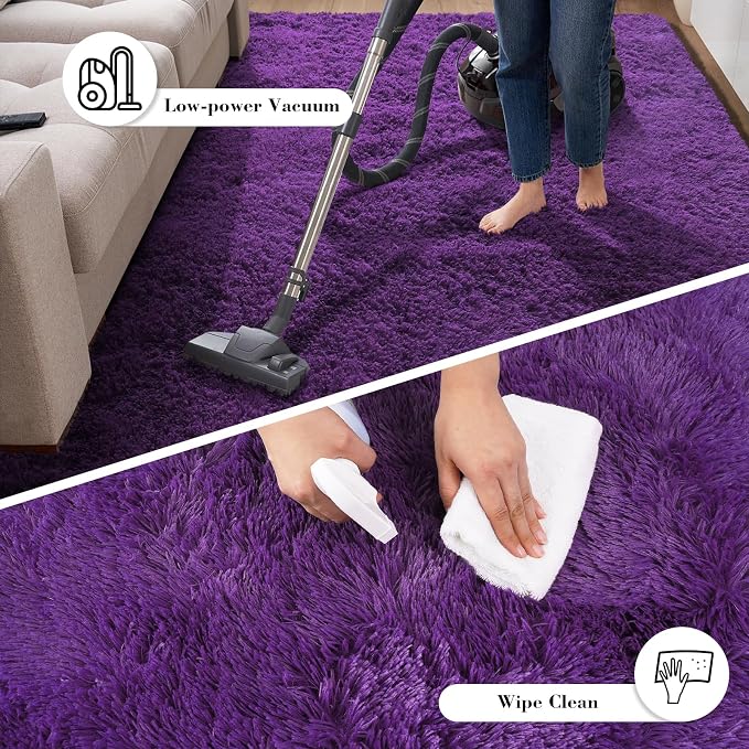 Purple Fluffy Rug Shag Area Rug, 2x4 Area Rugs - Image 4