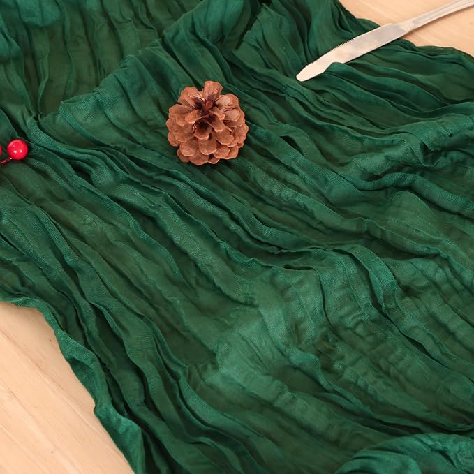 8 Pack Emerald Green Cheesecloth Table Runner 120 Inch Boho Wedding Decor | - Image 6