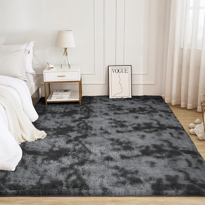 Litanika 3x5 Shag Area Rug for Living Room Bedroom, Tie-Dyed Dark Grey High - Image 2