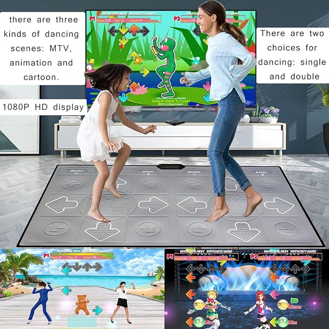 Dance Mat for Kids and Adults, TV Dance Mats Game for Girls Boys,Dance pad for Exercise, Double Dancing Mat for Family Games,Gifts Ideas for Girls and Boys,Grey