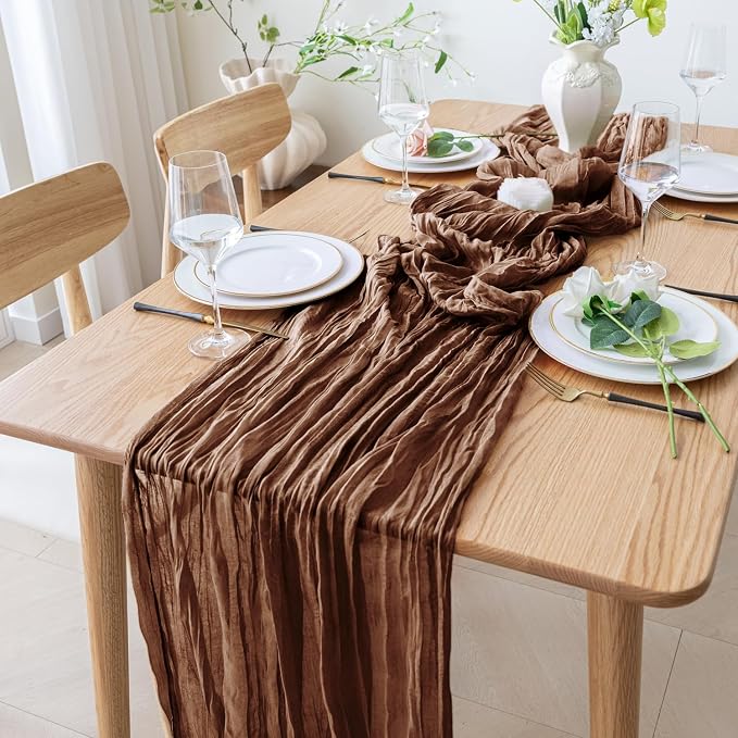 Cheesecloth Table Runner 10FT 3Pcs Brown Boho Gauze Rustic Sheer Runners | - Image 8
