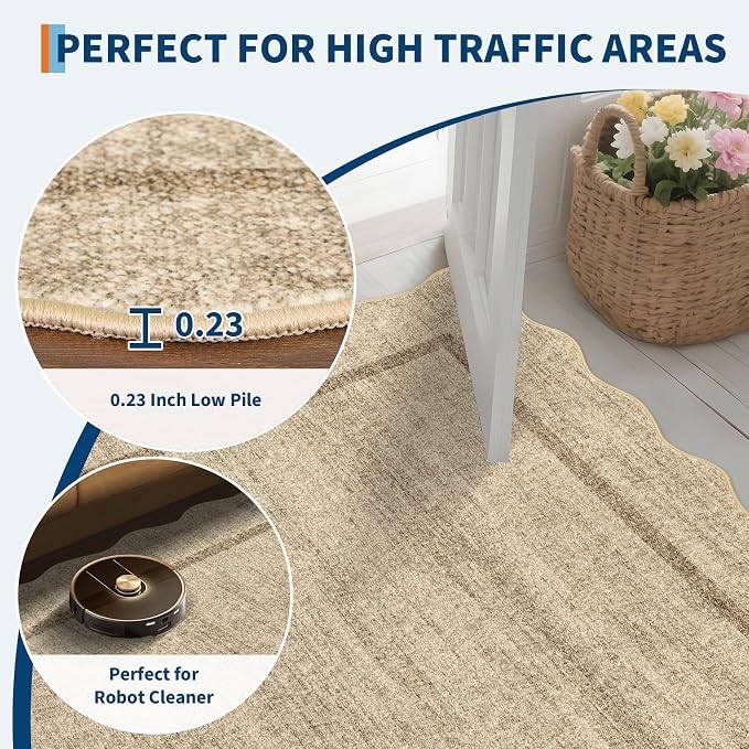 GarveeHome Scalloped Round Area Rugs, Washable Small Round Rug 3ft Non-Slip - Image 5