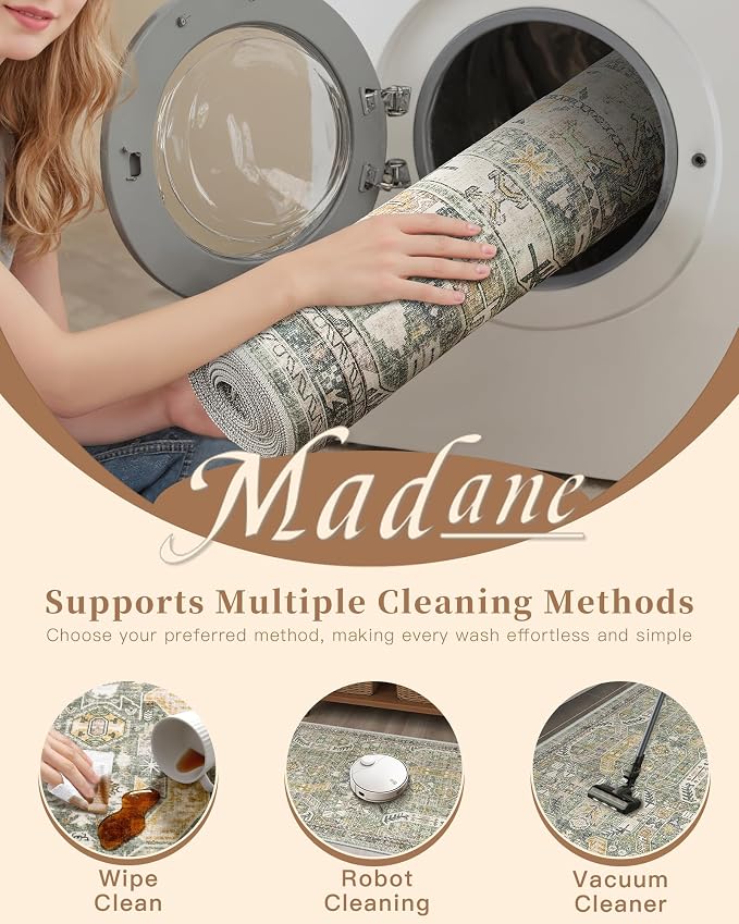 Madane Washable Area Rug 2x3, Small Entryway Rug Non-Slip Vintage Door Mat - Image 9