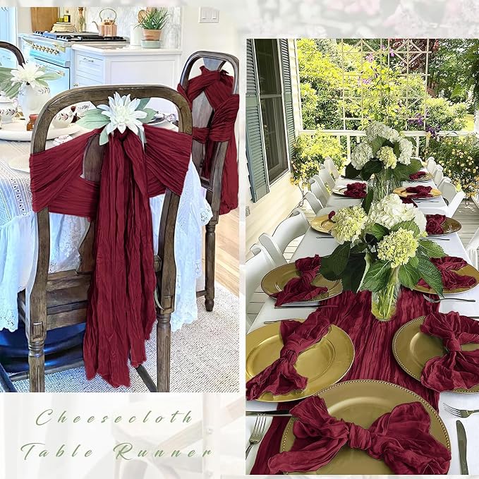 25 Pack Burgundy Red Cheesecloth Table Runner 17 x 108 Inch Gauze Table Runner - Image 3