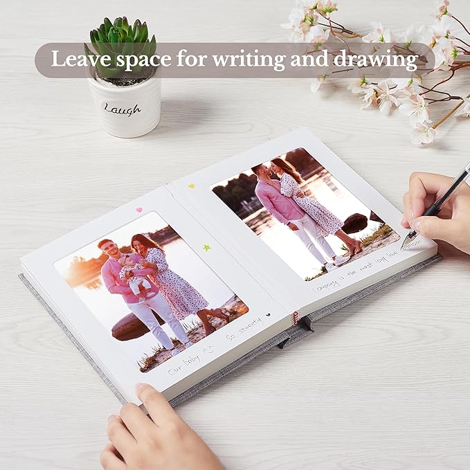 Photo Album 5x7 with Writing Space Linen Cover 5x7 Photo Album Book Holds 20 Photos Ideal for Wedding Theme-Album and Baby Photo Albums (Blue,20 Pockets)