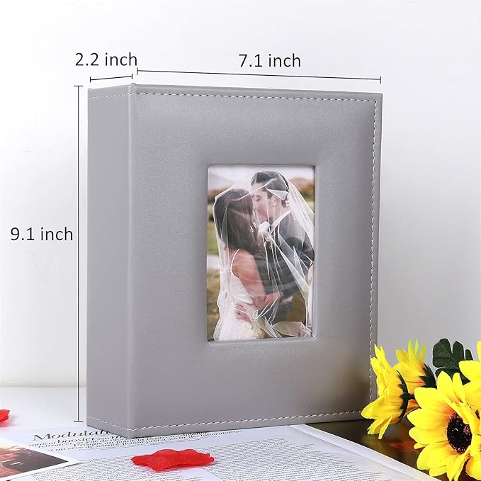 RECUTMS Photo Albums 4x6 Photos 200 Pocket Black Pages Album PU Leather Slip In Photo Picture Small Album For Family Anniversary Wedding Memo Slot Children Holiday Album（Grey）