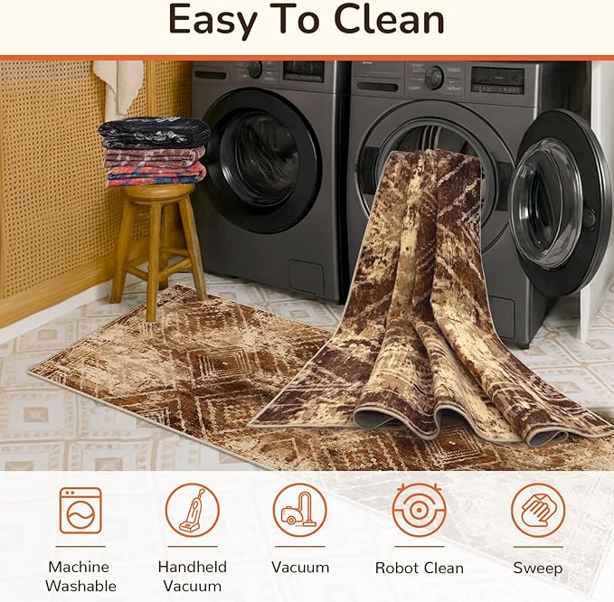 BESTSWEETIE Area Rug 9x12 Rug Machine Washable Non-Slip Low Pile Print Pattern - Image 5