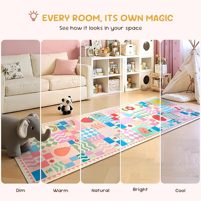 2x6 Pink Runner Rug for Girls Bedroom, Kids Hallway Washable Rug, Soft Non-Slip - Image 4