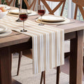 Encasa XO Table Runner, Woven Cotton Dining Runner 13"x91" Franca Beige Stripes by EncasaXO