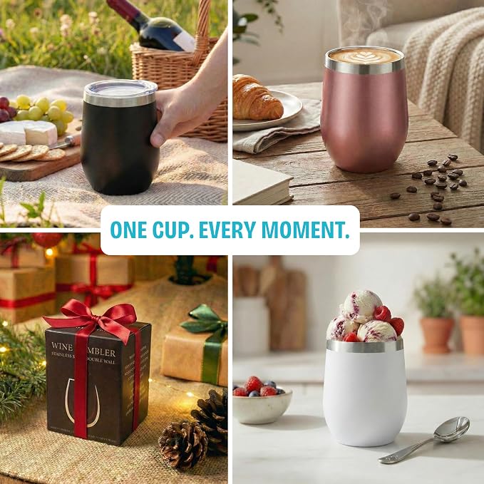 CHILLOUT LIFE 12 oz Stainless Steel Wine Tumblers 2 Pack & 1 Insulated Wine - Image 9