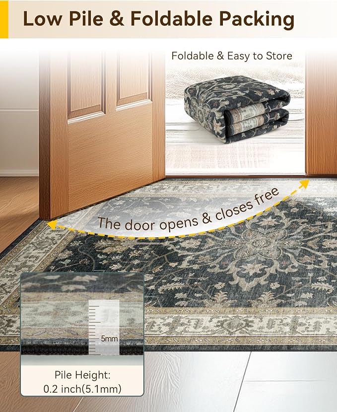 RELEANY Area Rugs 7'x10' Washable Non-Slip, Floral Vintage Distress Medallion - Image 4
