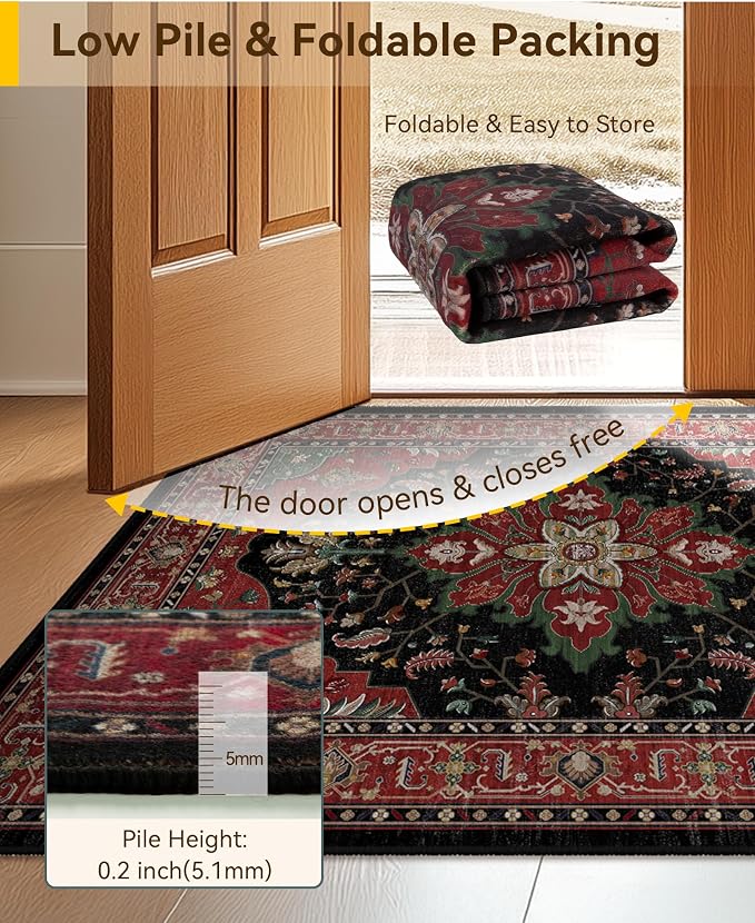 RELEANY Area Rugs Runner 2'x6' Washable Non-Slip, Floral Vintage Distress - Image 5