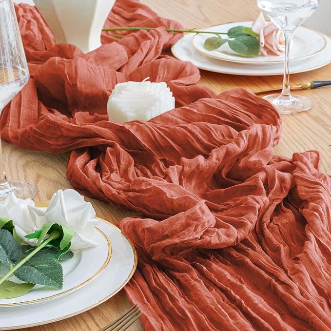 Cheesecloth Table Runner 10FT 3Pcs Terracotta Boho Gauze Sheer Runners | Cheese - Image 6