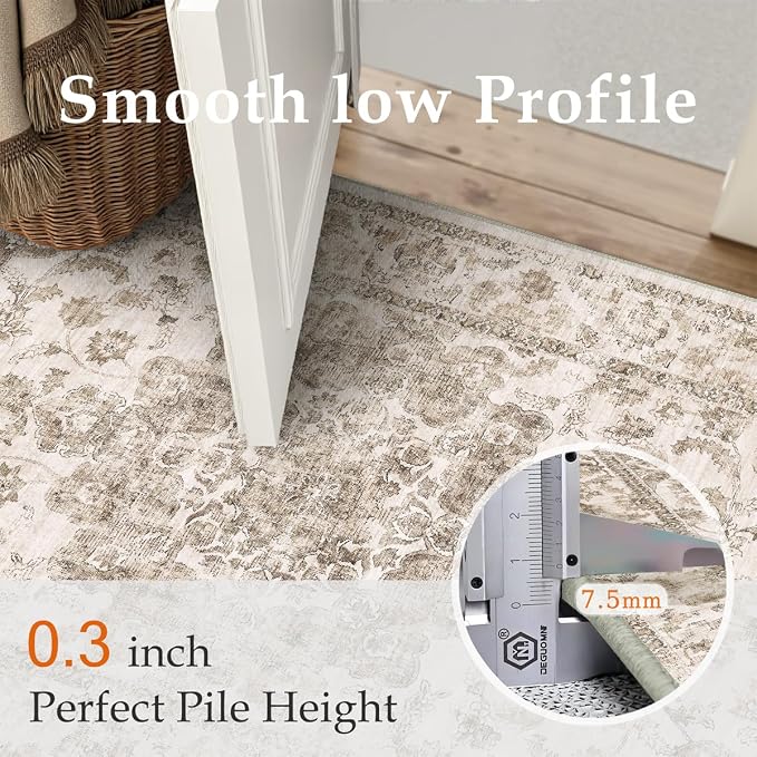 5x7 Washable Neutral Area Rug Brown Vintage Living Room Bedroom Carpet Non-Slip - Image 8